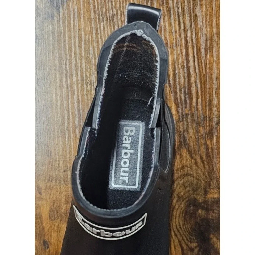 Barbour Wilton Black Boots Inner Plaid Sole Women's Size 5 Ex Cond